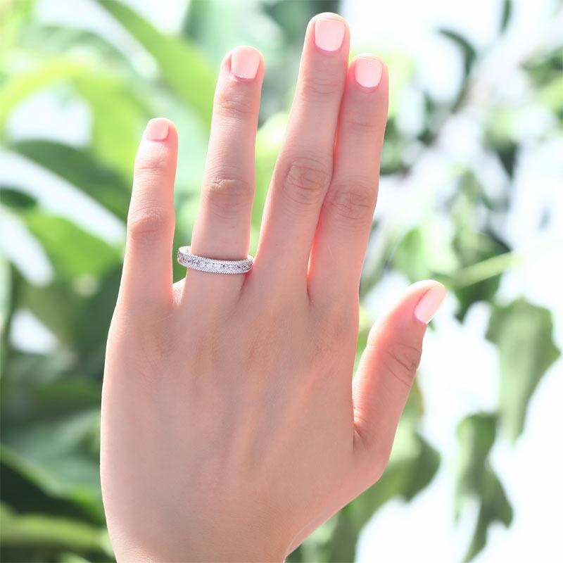 Vintage Style Art Deco Created Diamond Solid Sterling 925 Silver Band Wedding Et