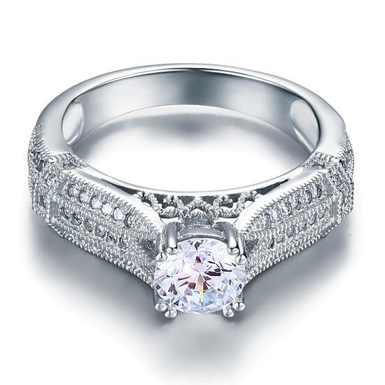 Vintage Style 1 Carat Created Diamond Solid 925 Sterling Silver Bridal Wedding E