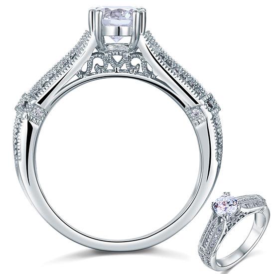 Vintage Style 1 Carat Created Diamond Solid 925 Sterling Silver Bridal Wedding E