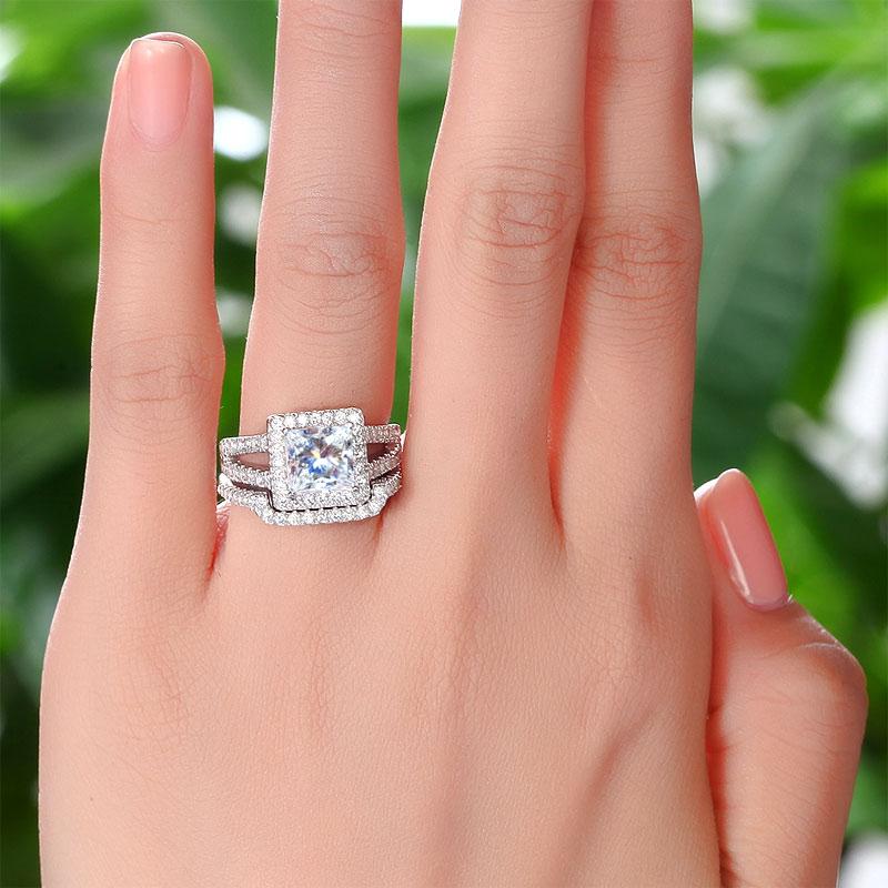 1.5 Carat Princess Created Diamond Solid 925 Sterling Silver Wedding Promise Eng