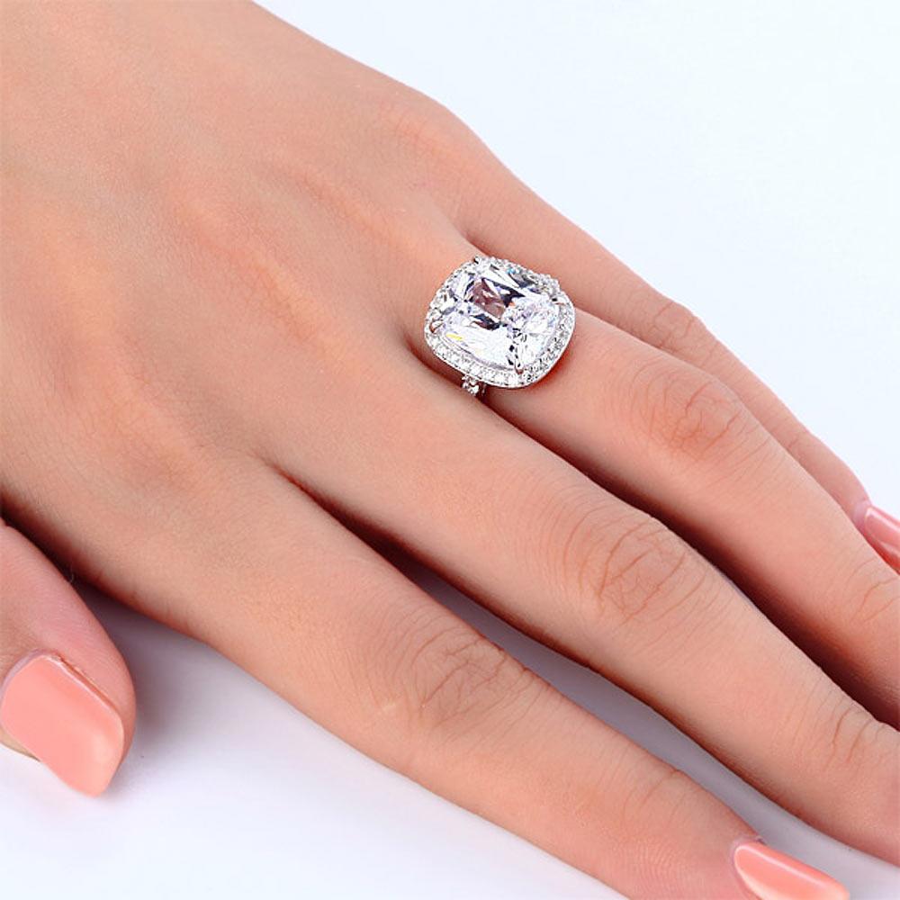 Solid 925 Sterling Silver Luxury Engagement Ring 6 Ct Cushion Created Diamond