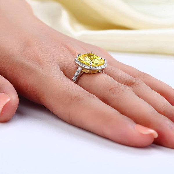 Solid 925 Sterling Silver Luxury Engagement Ring 6 ct Cushion Cut Yellow Canary