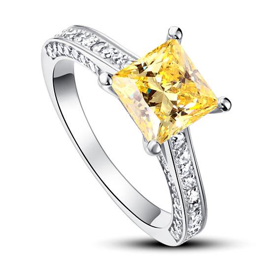 1.5 Carat Princess Cut Yellow Canary Created Diamond 925 Sterling Silver Wedding