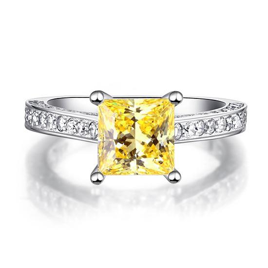 1.5 Carat Princess Cut Yellow Canary Created Diamond 925 Sterling Silver Wedding