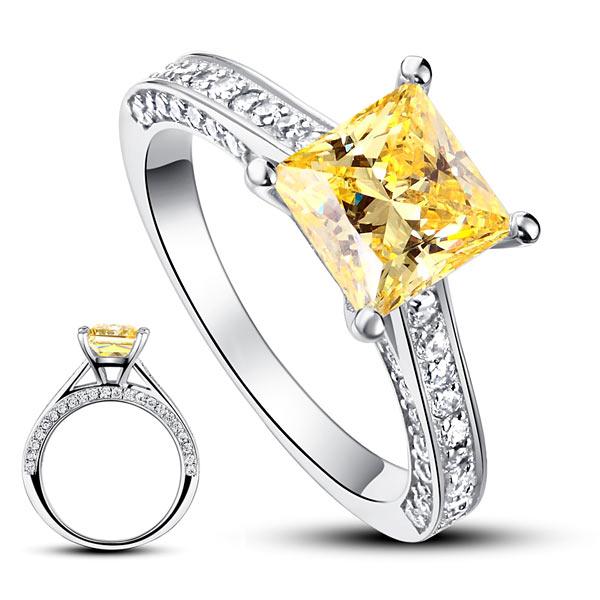 1.5 Carat Princess Cut Yellow Canary Created Diamond 925 Sterling Silver Wedding