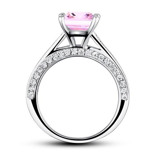 1.5 Carat Princess Cut Fancy Pink Created Diamond 925 Sterling Silver Wedding En