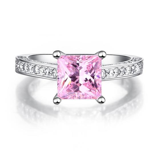 1.5 Carat Princess Cut Fancy Pink Created Diamond 925 Sterling Silver Wedding En