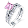 Load image into Gallery viewer, 1.5 Carat Princess Cut 2-Pc Fancy Pink Created Diamond 925 Sterling Silver Weddi