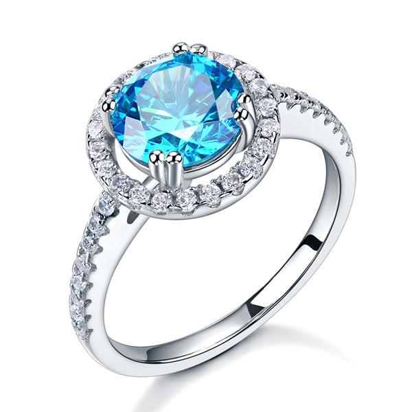 925 Sterling Silver Wedding Engagement Halo Ring 2 Carat Fancy Blue Created Diam