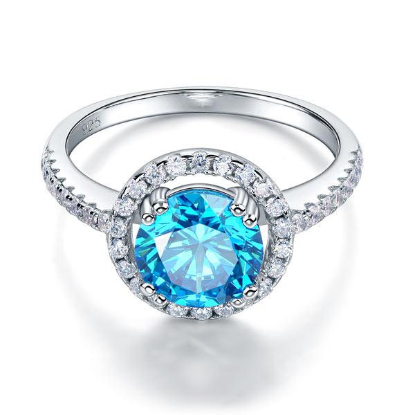 925 Sterling Silver Wedding Engagement Halo Ring 2 Carat Fancy Blue Created Diam