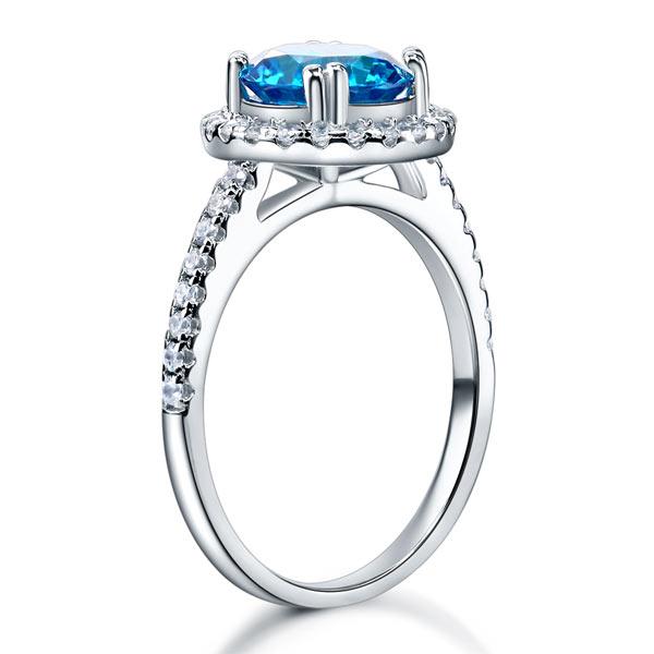 925 Sterling Silver Wedding Engagement Halo Ring 2 Carat Fancy Blue Created Diam