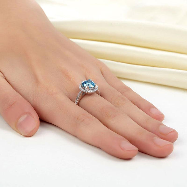 925 Sterling Silver Wedding Engagement Halo Ring 2 Carat Fancy Blue Created Diam