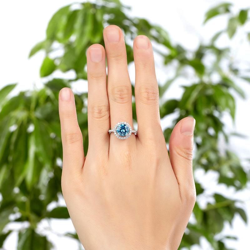 925 Sterling Silver Wedding Engagement Halo Ring 2 Carat Fancy Blue Created Diam