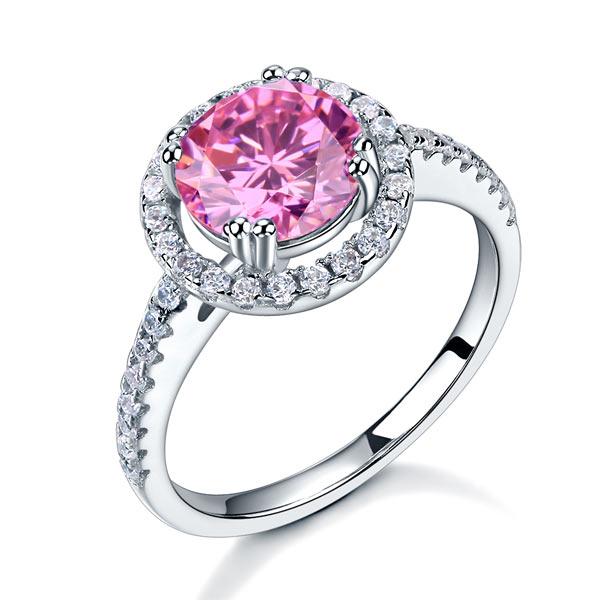 925 Sterling Silver Wedding Engagement Halo Ring 2 Carat Fancy Pink Created Diam