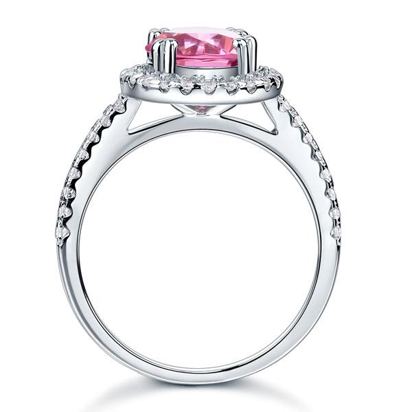 925 Sterling Silver Wedding Engagement Halo Ring 2 Carat Fancy Pink Created Diam
