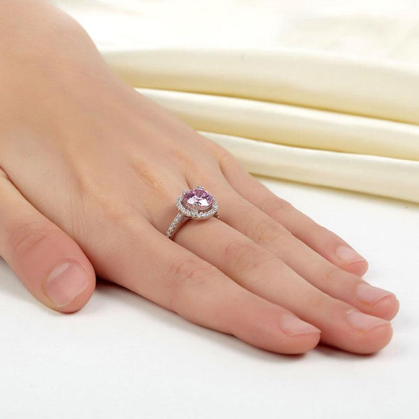 925 Sterling Silver Wedding Engagement Halo Ring 2 Carat Fancy Pink Created Diam