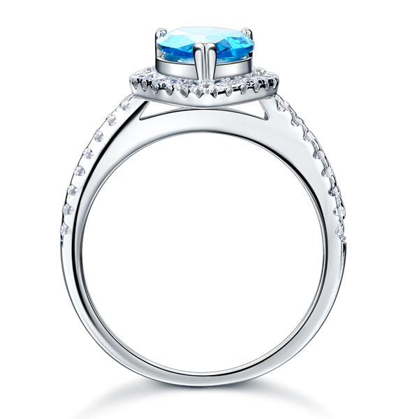 Sterling 925 Silver Wedding Engagement Ring Pear Blue Created Diamond Jewelry XF