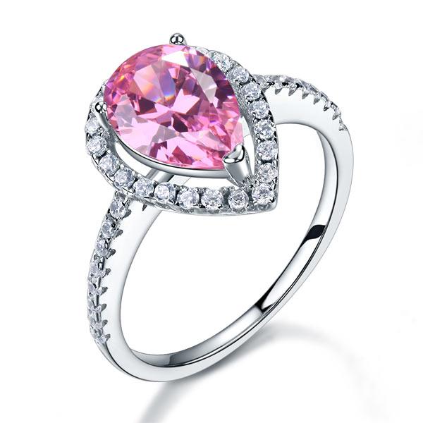 Sterling 925 Silver Wedding Engagement Ring Pear Fancy Pink Created Diamond Jewe