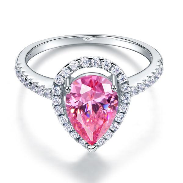 Sterling 925 Silver Wedding Engagement Ring Pear Fancy Pink Created Diamond Jewe