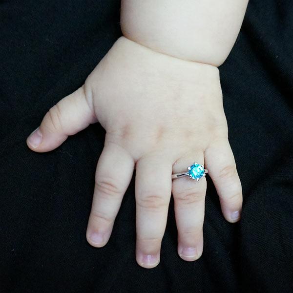 Newborn Baby 925 Sterling Silver Ring Blue Created Diamond Photo Prop XFR8207