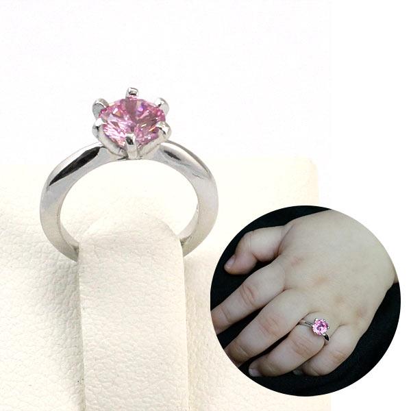 Newborn Baby 925 Sterling Silver Ring Pink Created Diamond Photo Prop XFR8208