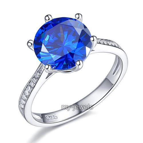 925 Sterling Silver Wedding Engagement Ring 3 Carat Blue Created Diamond Jewelry