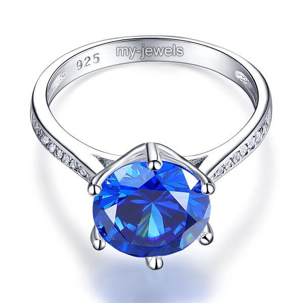 925 Sterling Silver Wedding Engagement Ring 3 Carat Blue Created Diamond Jewelry