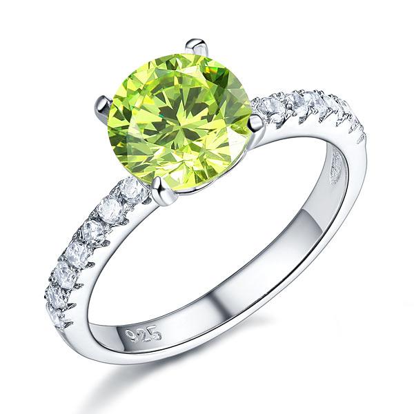 925 Sterling Silver Bridal Wedding Promise Engagement Ring 2 Carat Green Jewelry