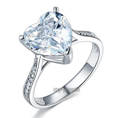 925 Sterling Silver Bridal Engagement Ring 3.5 Carat Heart Created Diamond Jewel