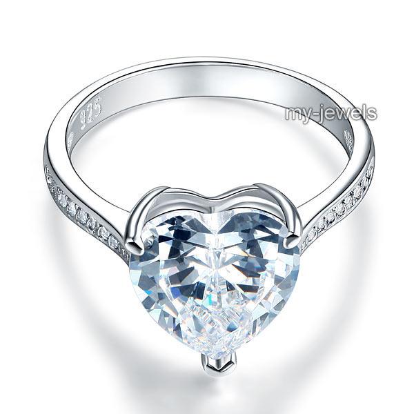 925 Sterling Silver Bridal Engagement Ring 3.5 Carat Heart Created Diamond Jewel