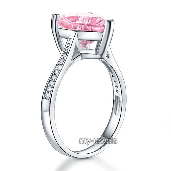 925 Sterling Silver 3.5 Carat Heart Pink Created Diamond Bridal Engagement Ring