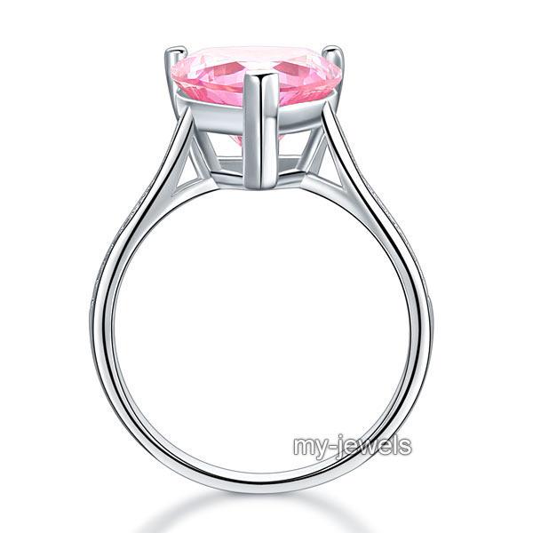 925 Sterling Silver 3.5 Carat Heart Pink Created Diamond Bridal Engagement Ring