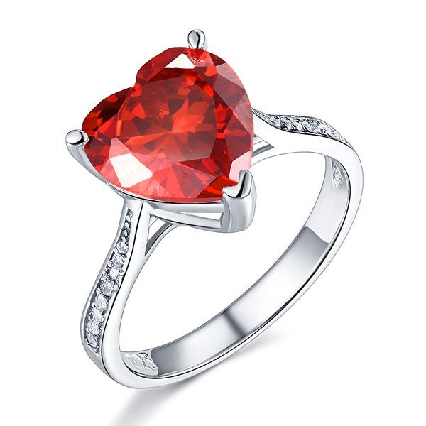 925 Sterling Silver Bridal Ring 3.5 Carat Heart Ruby Red Created Diamond Jewelry