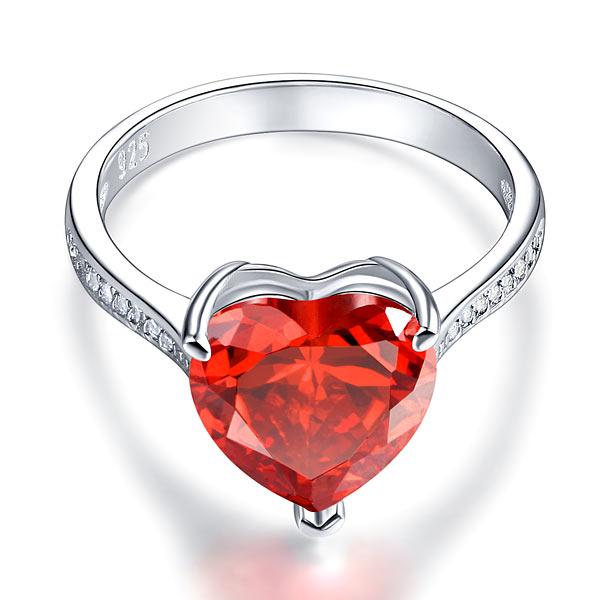 925 Sterling Silver Bridal Ring 3.5 Carat Heart Ruby Red Created Diamond Jewelry