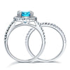 Load image into Gallery viewer, 925 Sterling Silver Wedding Engagement Halo Ring Set 2 Carat Blue Created Diamon