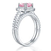 Load image into Gallery viewer, 925 Sterling Silver Wedding Engagement Halo Ring Set 2 Carat Pink Created Diamon