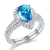 Load image into Gallery viewer, Sterling 925 Silver Bridal Wedding Engagement Ring Set 2 Carat Pear Fancy Blue C