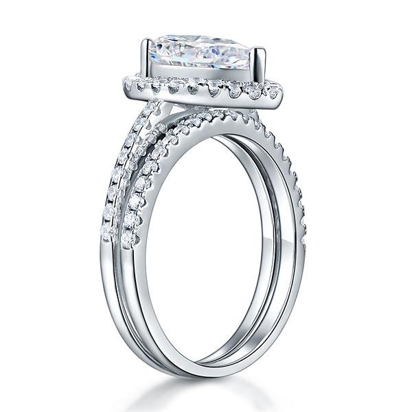 Solid Sterling 925 Silver Bridal Wedding Promise Engagement Ring Set 2 Ct Pear J