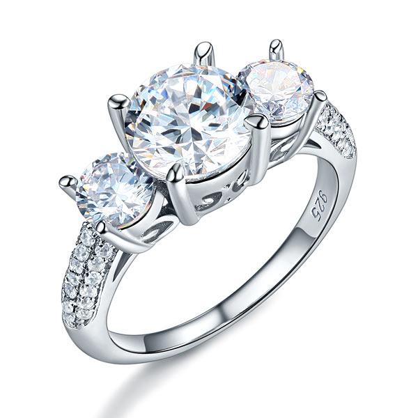 925 Sterling Silver 3-Stone Wedding Ring 2 Carat Created Diamond Jewelry Vintage