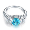 Load image into Gallery viewer, 925 Sterling Silver 3-Stone Bridal Ring 2 Carat Created Blue Diamond Vintage Sty