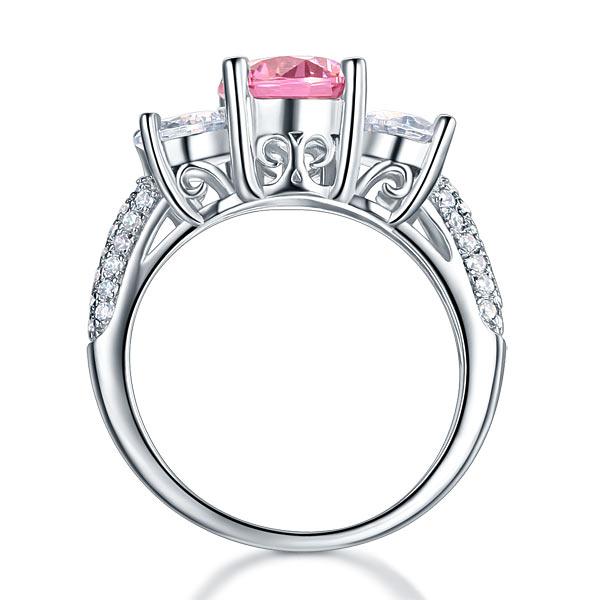 925 Sterling Silver 3-Stone Wedding Ring 2 Carat Fancy Pink Created Diamond Jewe