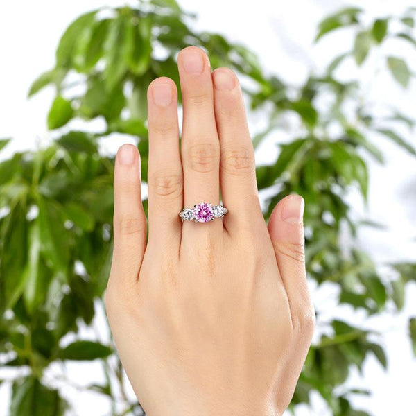 925 Sterling Silver 3-Stone Wedding Ring 2 Carat Fancy Pink Created Diamond Jewe