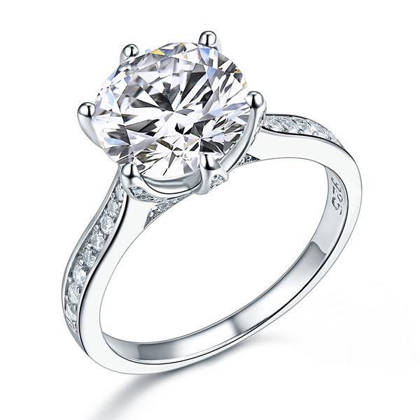 925 Sterling Silver Luxury Wedding Engagement Ring 3 Carat Created Diamond Jewel