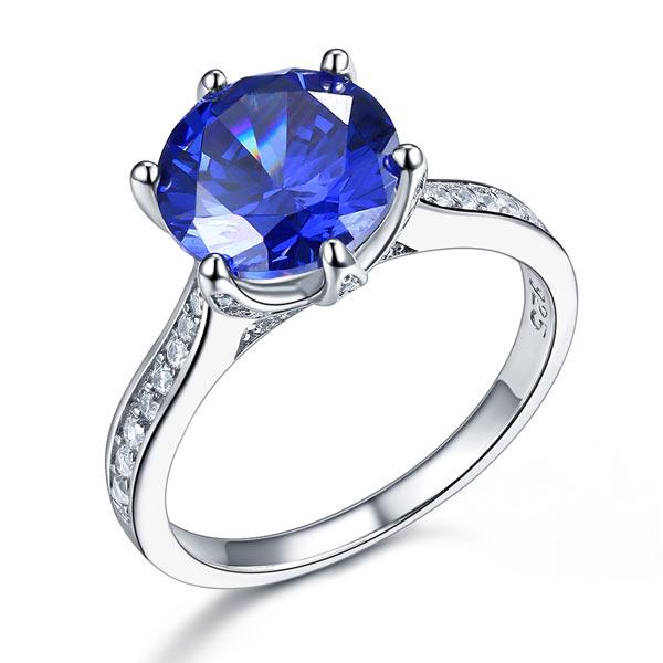 925 Sterling Silver Engagement Luxury Ring 3 Carat Blue Created Tanzanite Jewelr