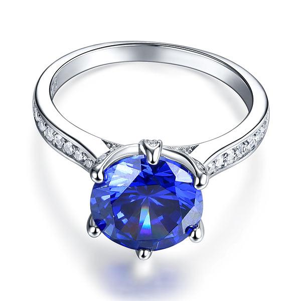 925 Sterling Silver Engagement Luxury Ring 3 Carat Blue Created Tanzanite Jewelr