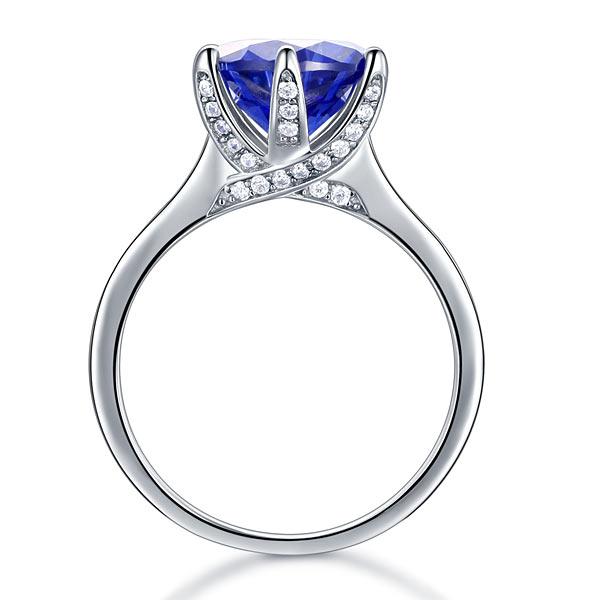 925 Sterling Silver Engagement Luxury Ring 3 Carat Blue Created Tanzanite Jewelr