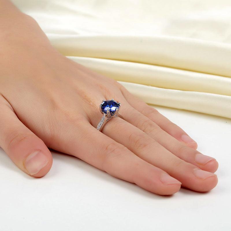 925 Sterling Silver Engagement Luxury Ring 3 Carat Blue Created Tanzanite Jewelr