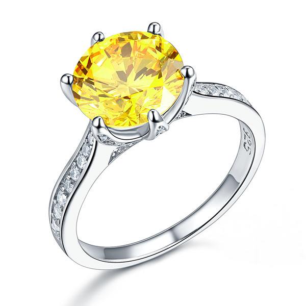 925 Sterling Silver Bridal Engagement Luxury Ring 3 Carat Yellow Canary Created