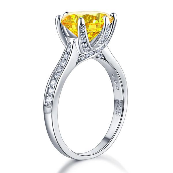 925 Sterling Silver Bridal Engagement Luxury Ring 3 Carat Yellow Canary Created