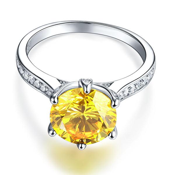925 Sterling Silver Bridal Engagement Luxury Ring 3 Carat Yellow Canary Created